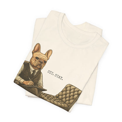 Printify T-Shirt Fawn French Bulldog Sit Stay TShirt