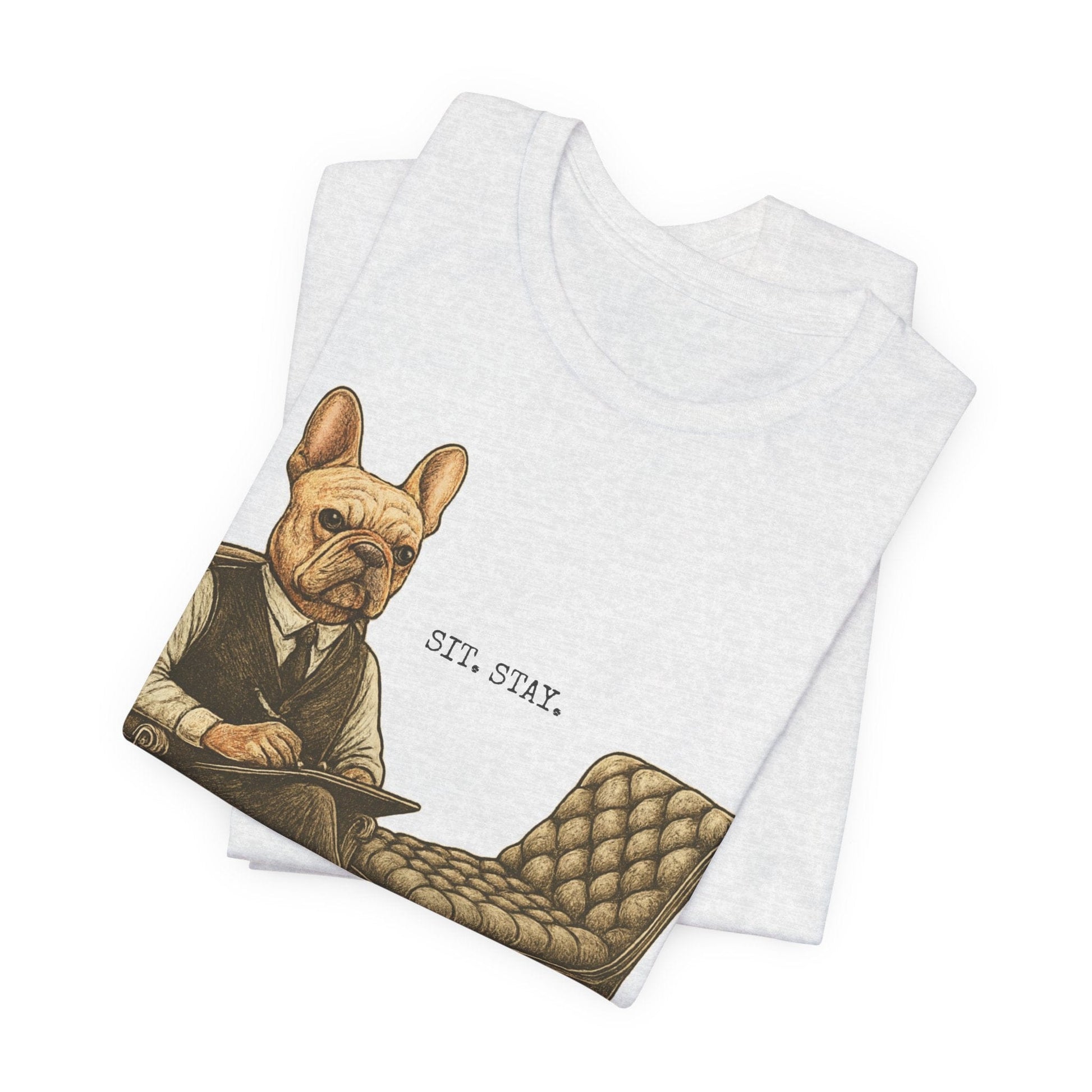 Printify T-Shirt Fawn French Bulldog Sit Stay TShirt