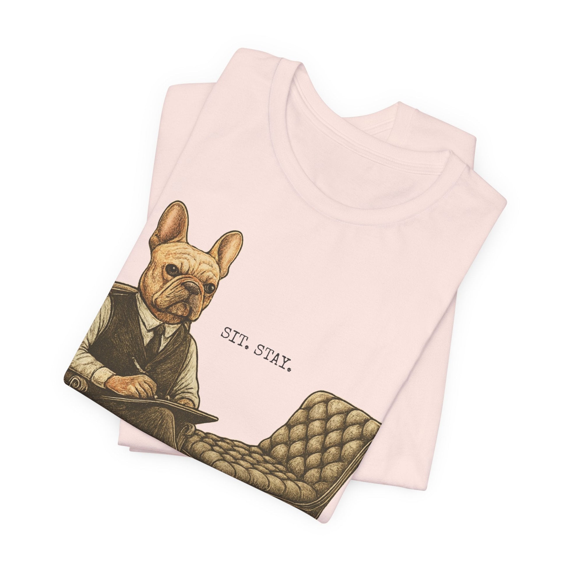 Printify T-Shirt Fawn French Bulldog Sit Stay TShirt