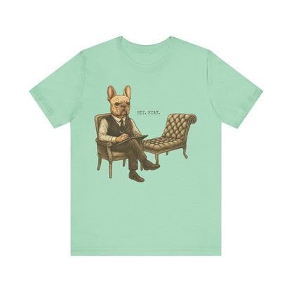 Printify T-Shirt Fawn French Bulldog Sit Stay TShirt