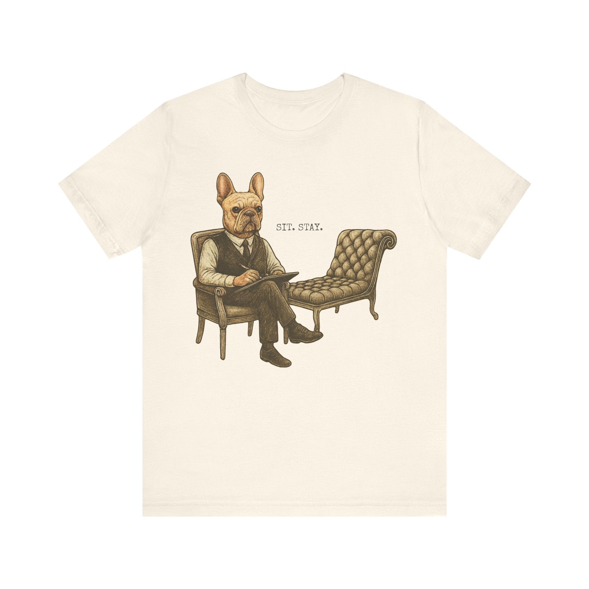 Printify T-Shirt Fawn French Bulldog Sit Stay TShirt
