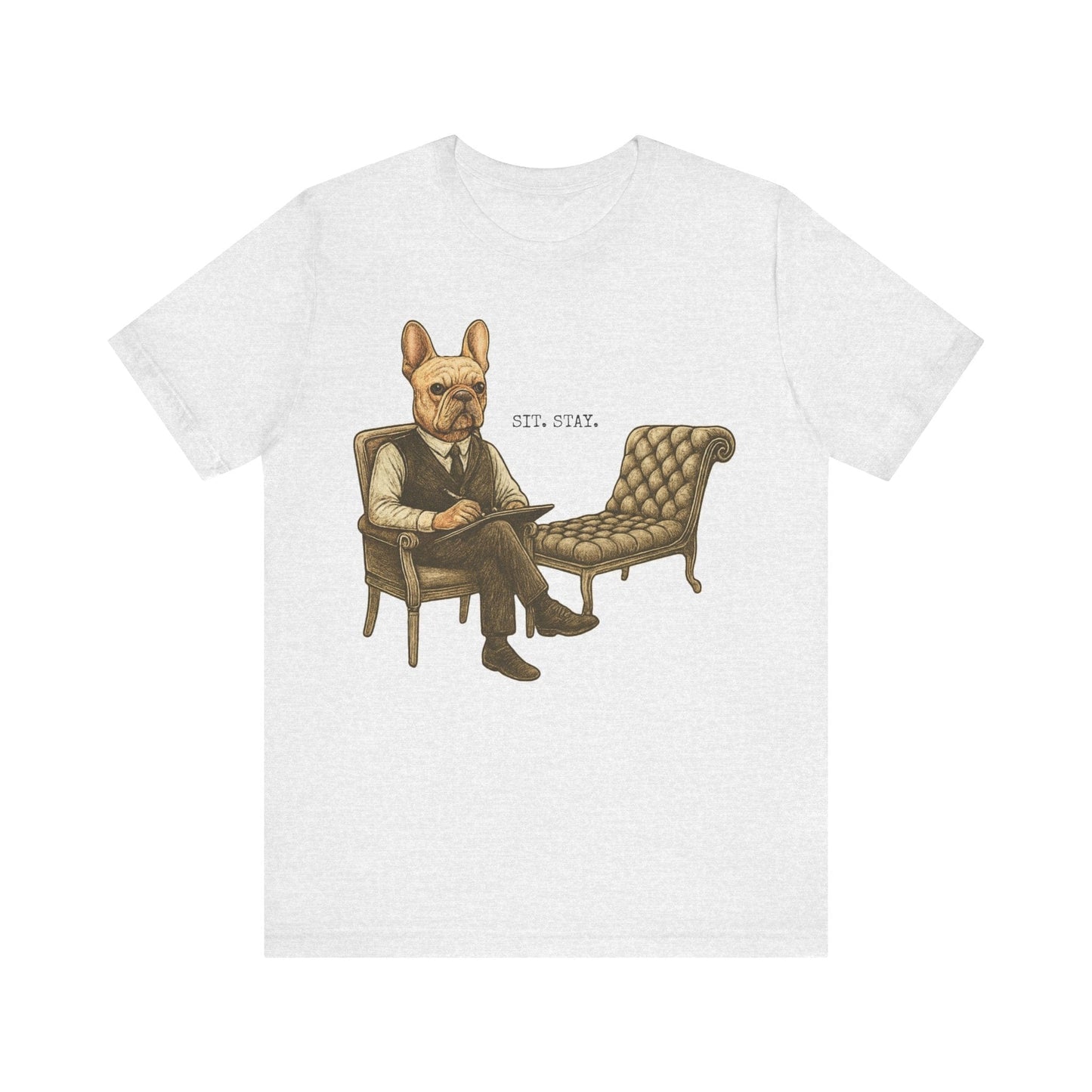 Printify T-Shirt Fawn French Bulldog Sit Stay TShirt