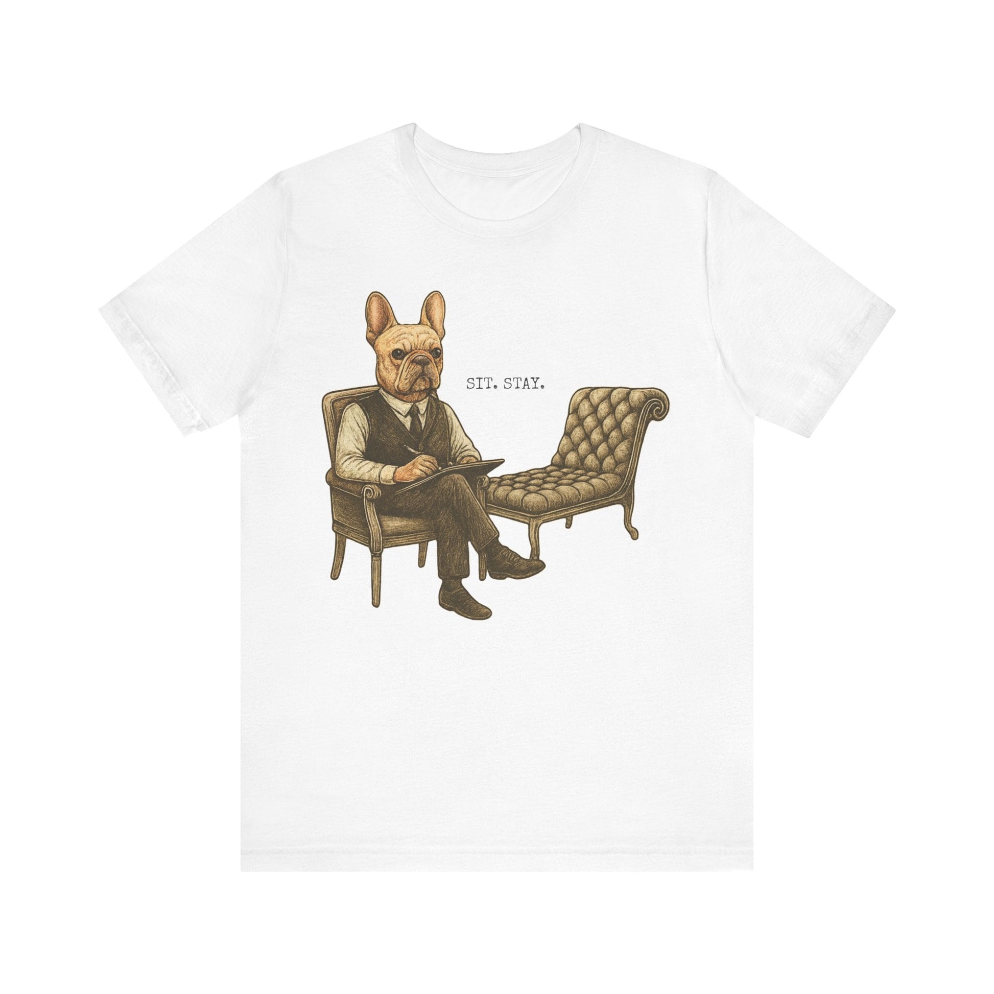 Printify T-Shirt Fawn French Bulldog Sit Stay TShirt