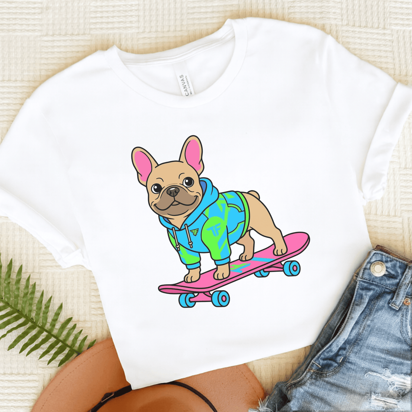Fawn French Bulldog Skateboard Unisex TShirt White
