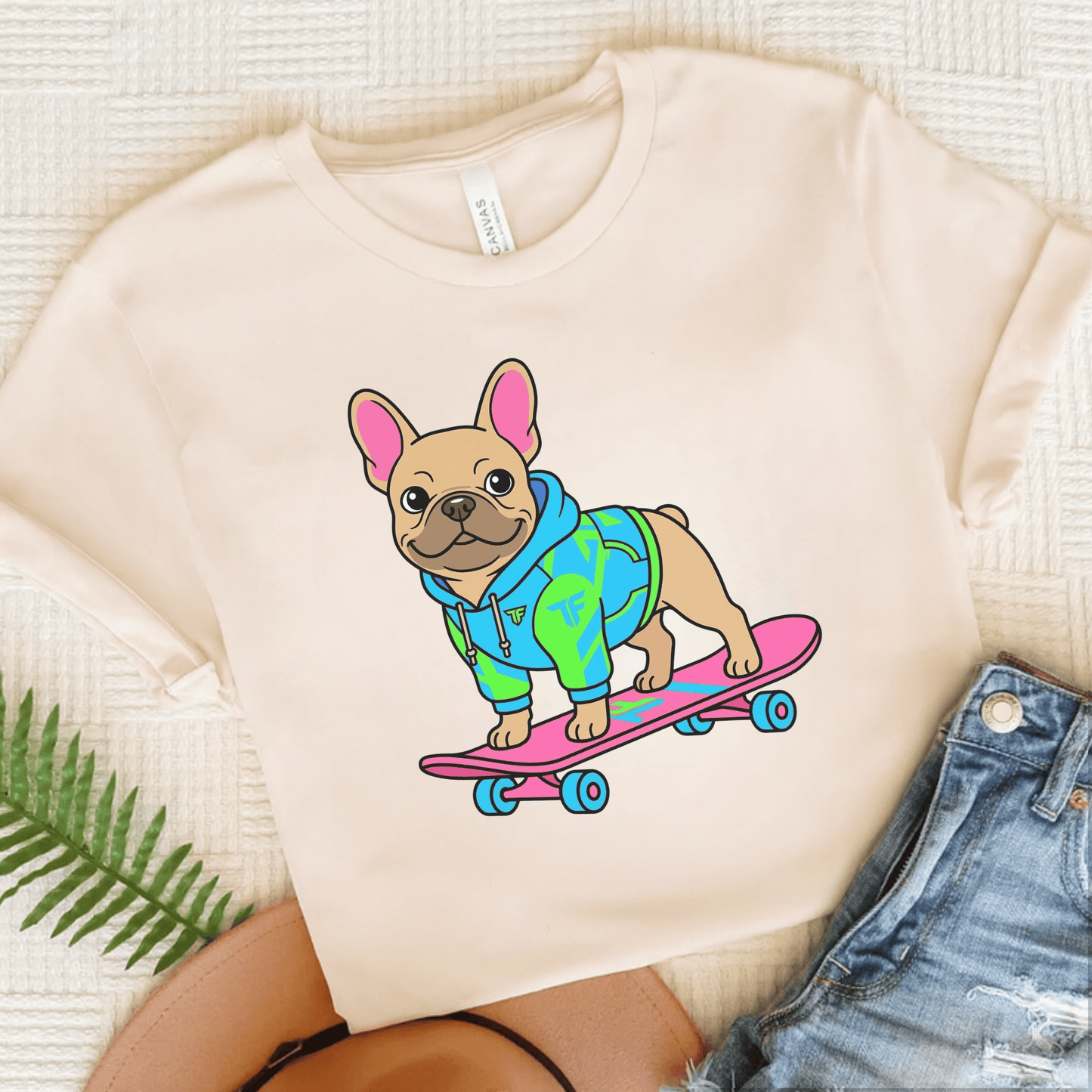 Fawn French Bulldog Skateboard Unisex TShirt Natural