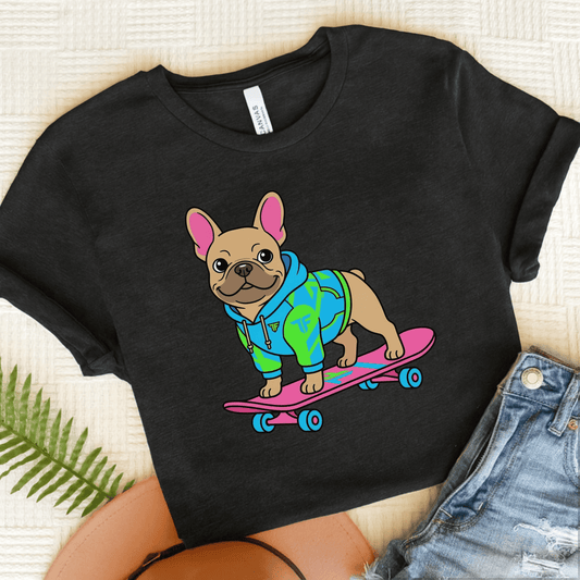 Fawn French Bulldog Skateboard Unisex TShirt Dark Grey Heather