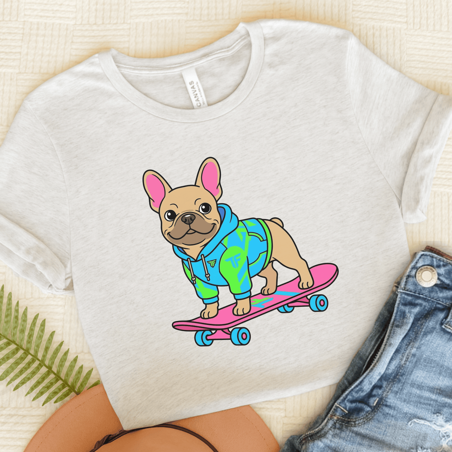 Fawn French Bulldog Skateboard Unisex TShirt Ash