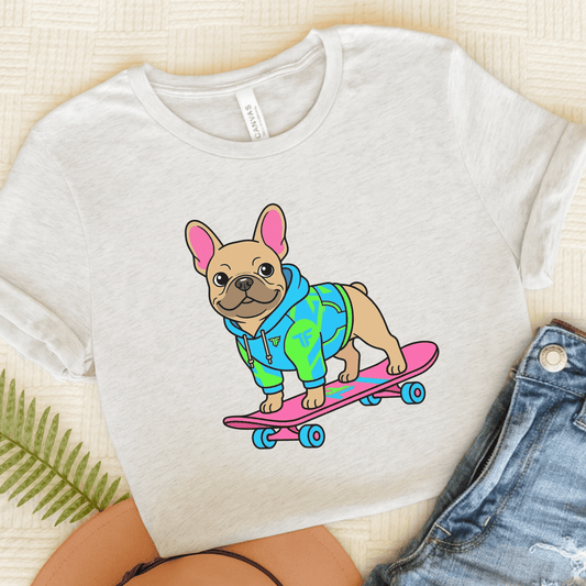 Fawn French Bulldog Skateboard Unisex TShirt Ash