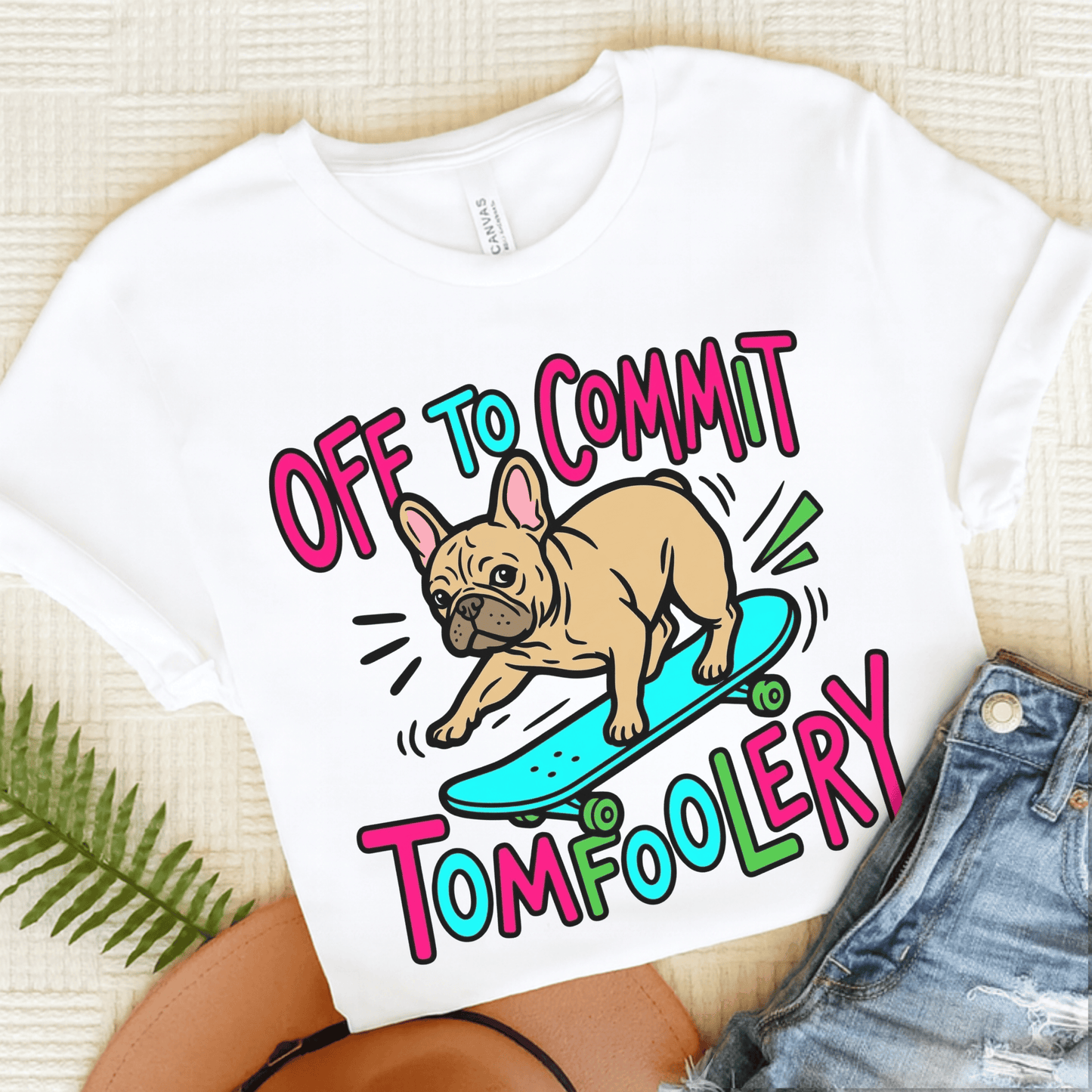 Fawn French Bulldog Skateboarding Unisex TShirt White