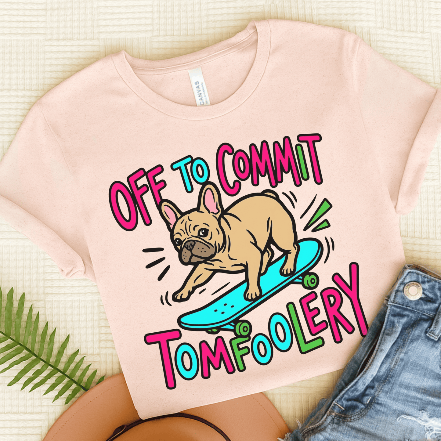 Fawn French Bulldog Skateboarding Unisex TShirt Soft Pink