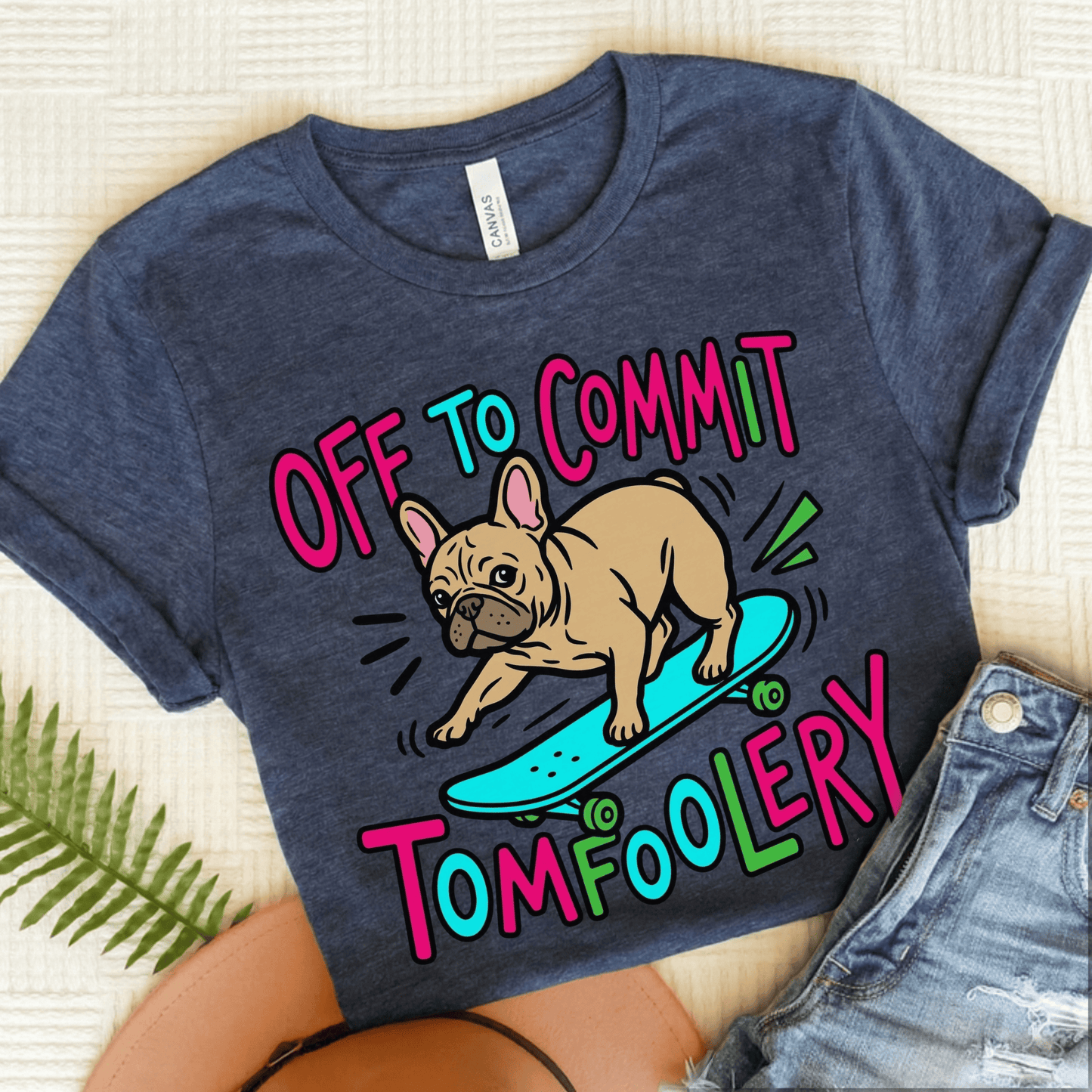 Fawn French Bulldog Skateboarding Unisex TShirt Heather Navy