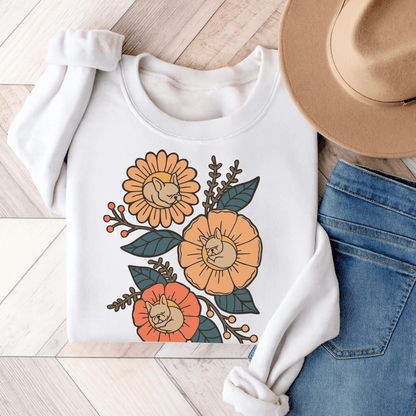 Fawn French Bulldog Sleeping Flowers Sweatshirt White