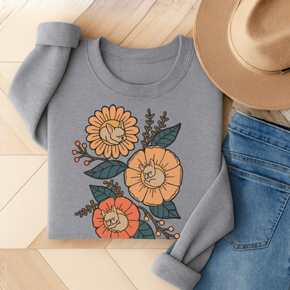 Fawn French Bulldog Sleeping Flowers Sweatshirt Sport Grey
