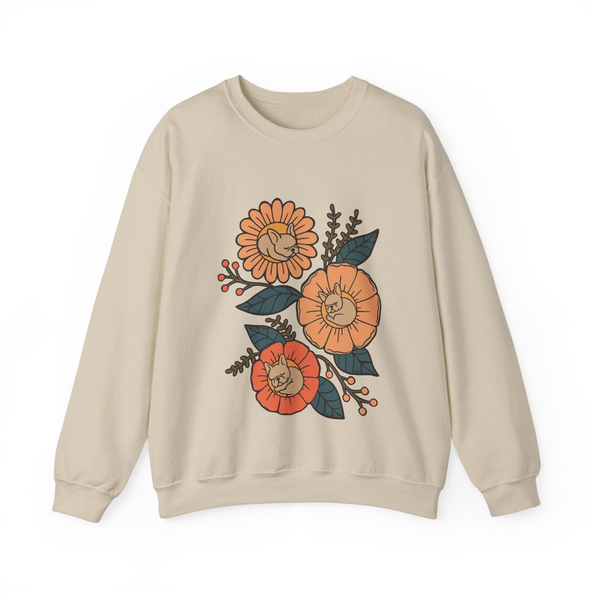 Fawn French Bulldog Sleeping Flowers Sweatshirt