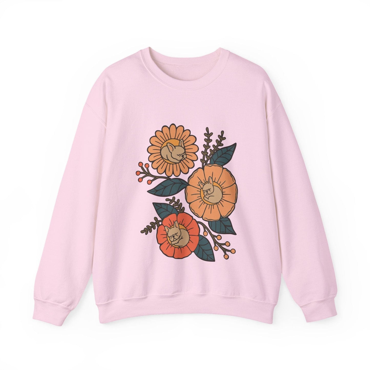 Fawn French Bulldog Sleeping Flowers Sweatshirt