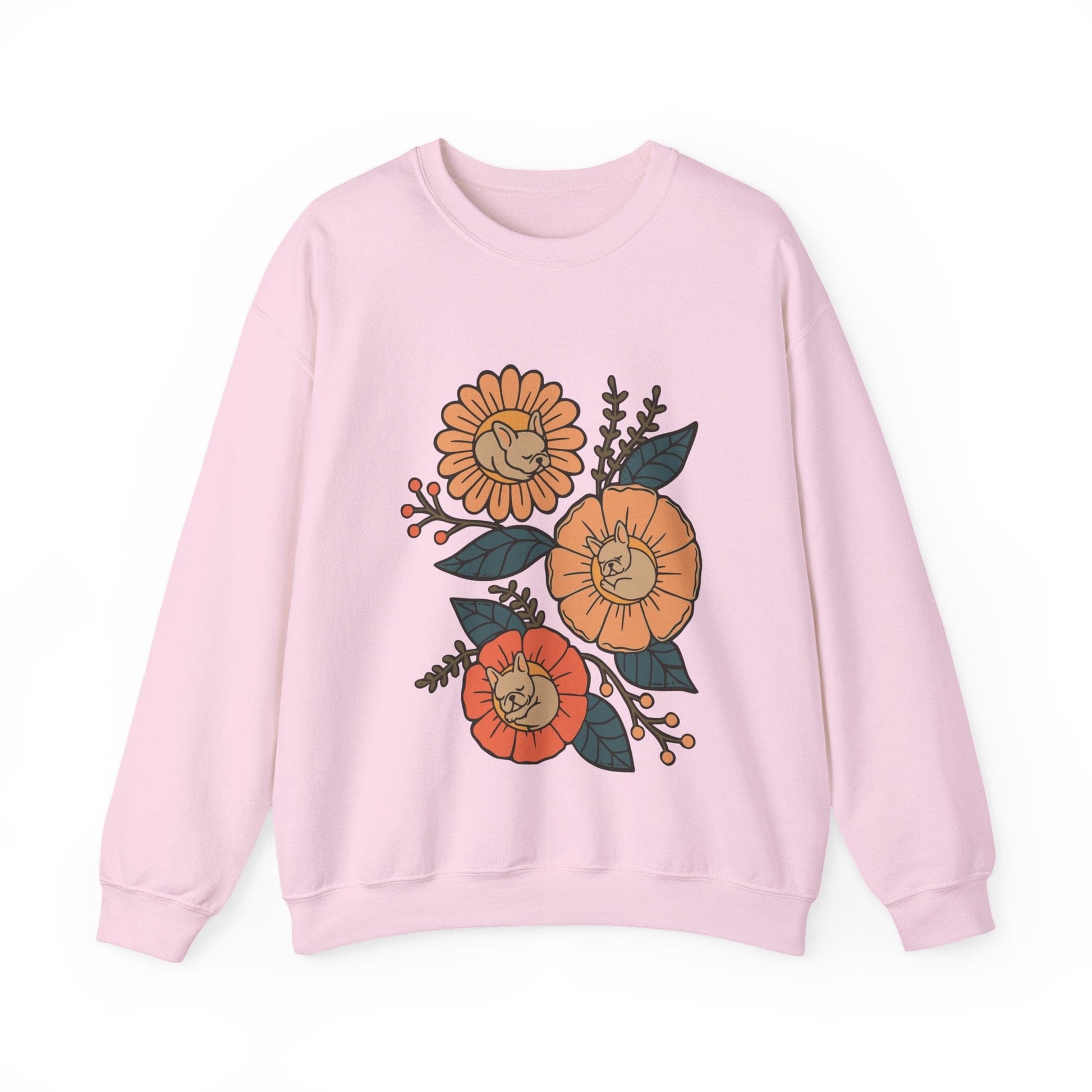 Fawn French Bulldog Sleeping Flowers Sweatshirt