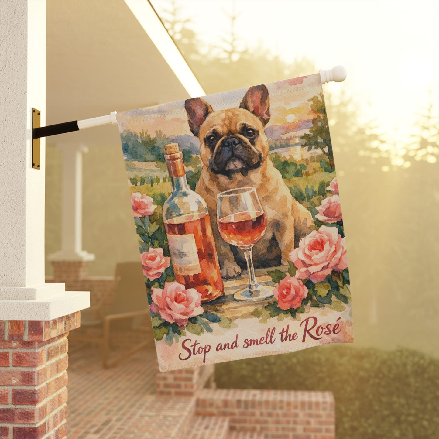 Fawn French Bulldog Smell the Rosé Garden Flag