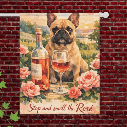 Fawn French Bulldog Smell the Rosé Garden Flag 24.5'' × 32''