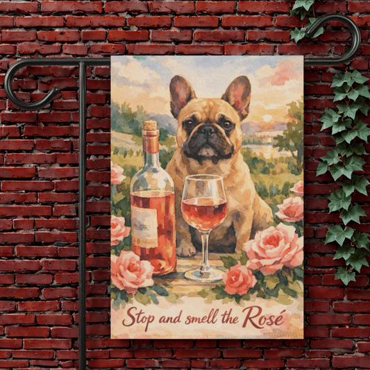 Fawn French Bulldog Smell the Rosé Garden Flag 12'' × 18''