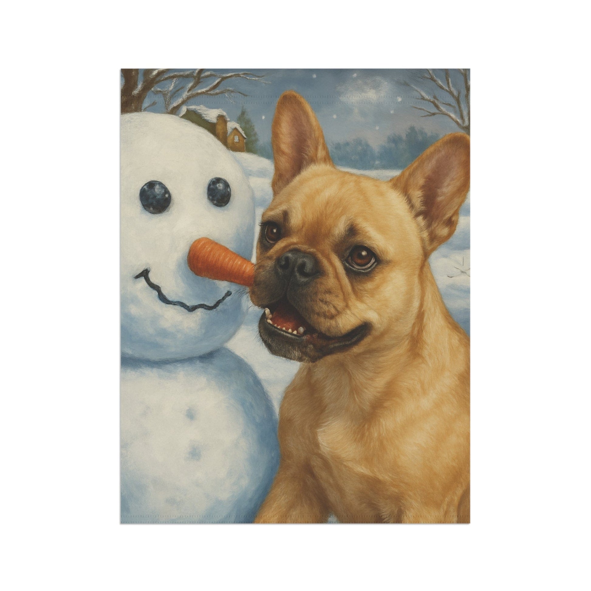 Fawn French Bulldog Snowman Garden Flag