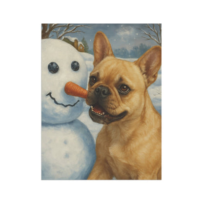 Fawn French Bulldog Snowman Garden Flag