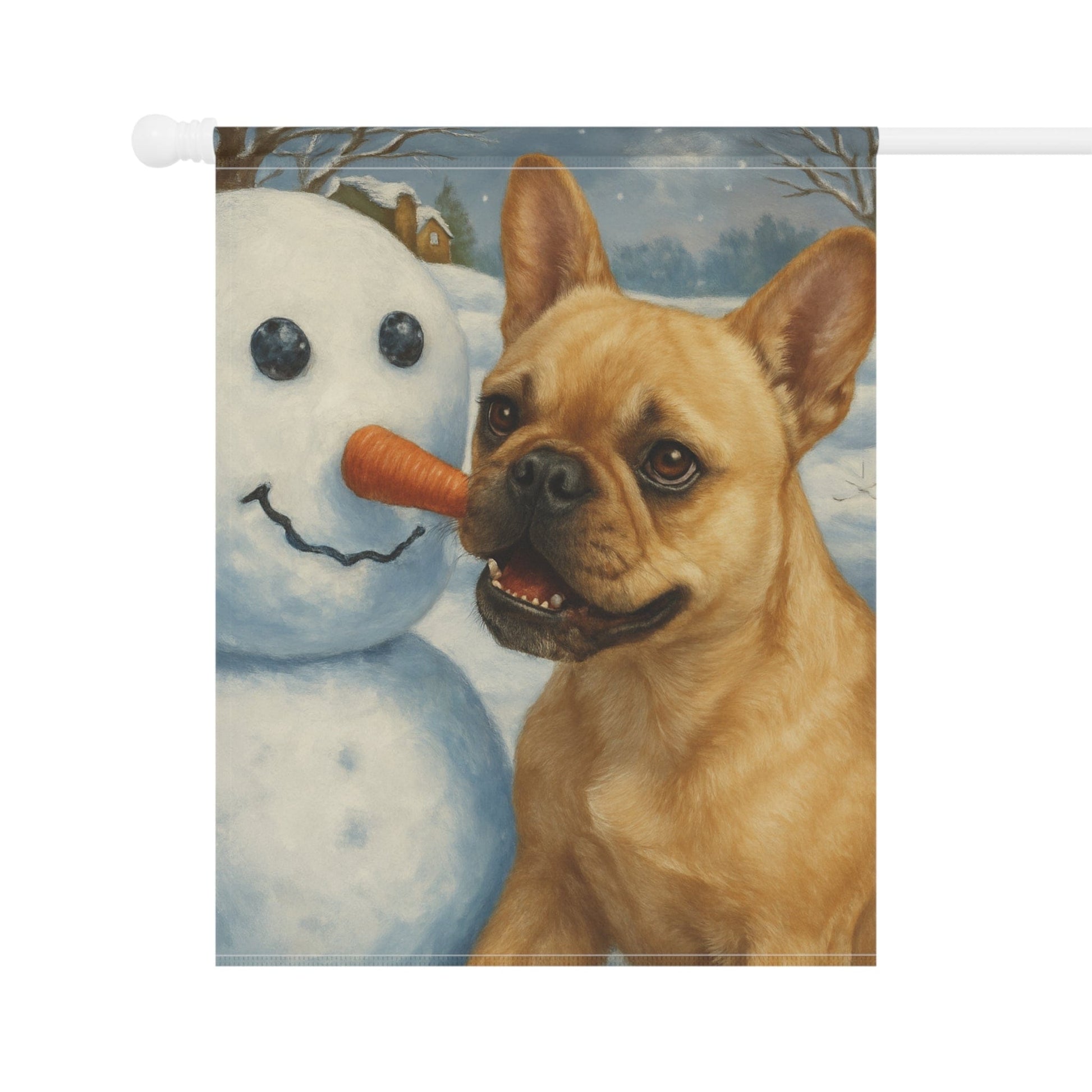 Fawn French Bulldog Snowman Garden Flag