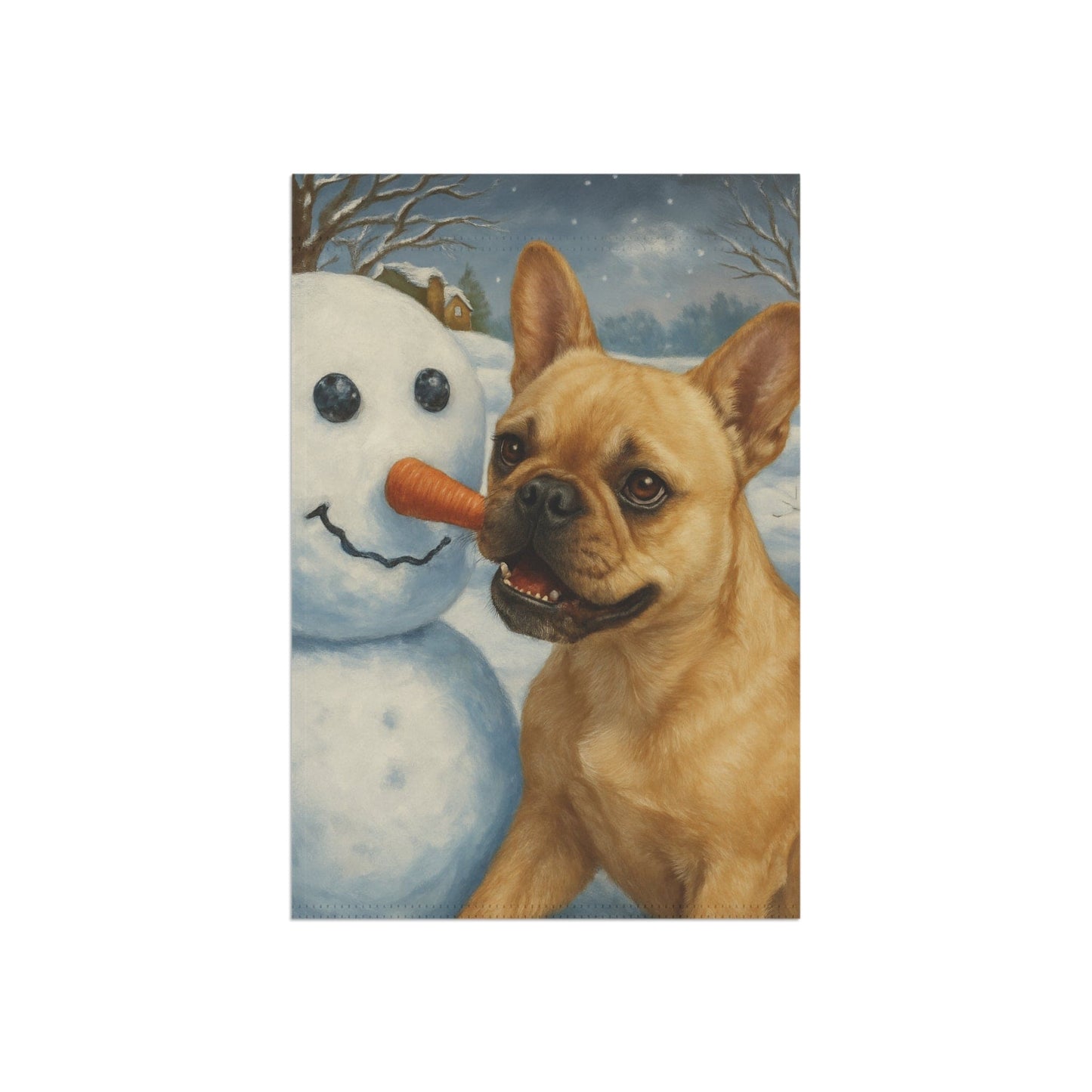 Fawn French Bulldog Snowman Garden Flag
