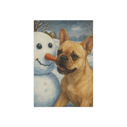 Fawn French Bulldog Snowman Garden Flag