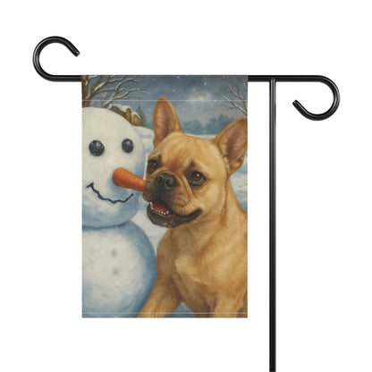 Fawn French Bulldog Snowman Garden Flag