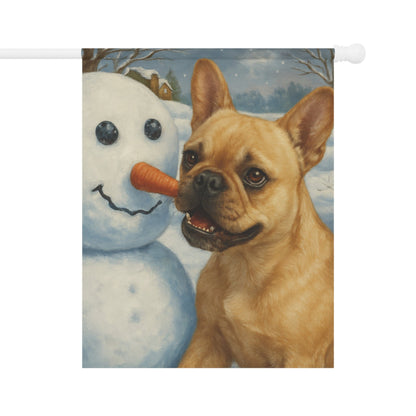 Fawn French Bulldog Snowman Garden Flag