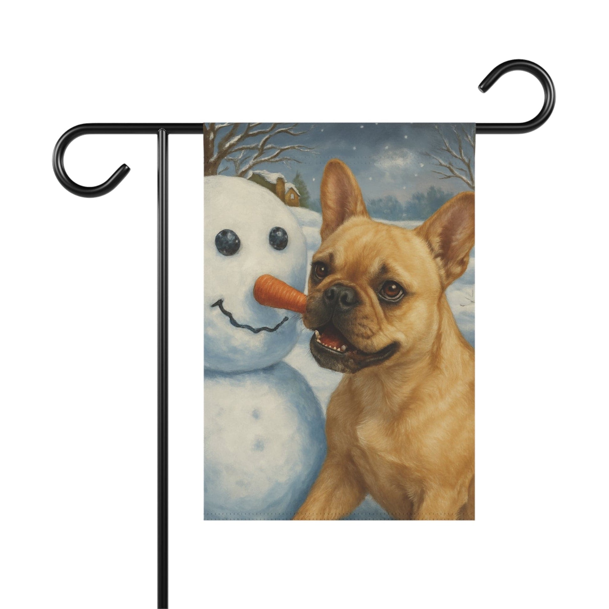 Fawn French Bulldog Snowman Garden Flag