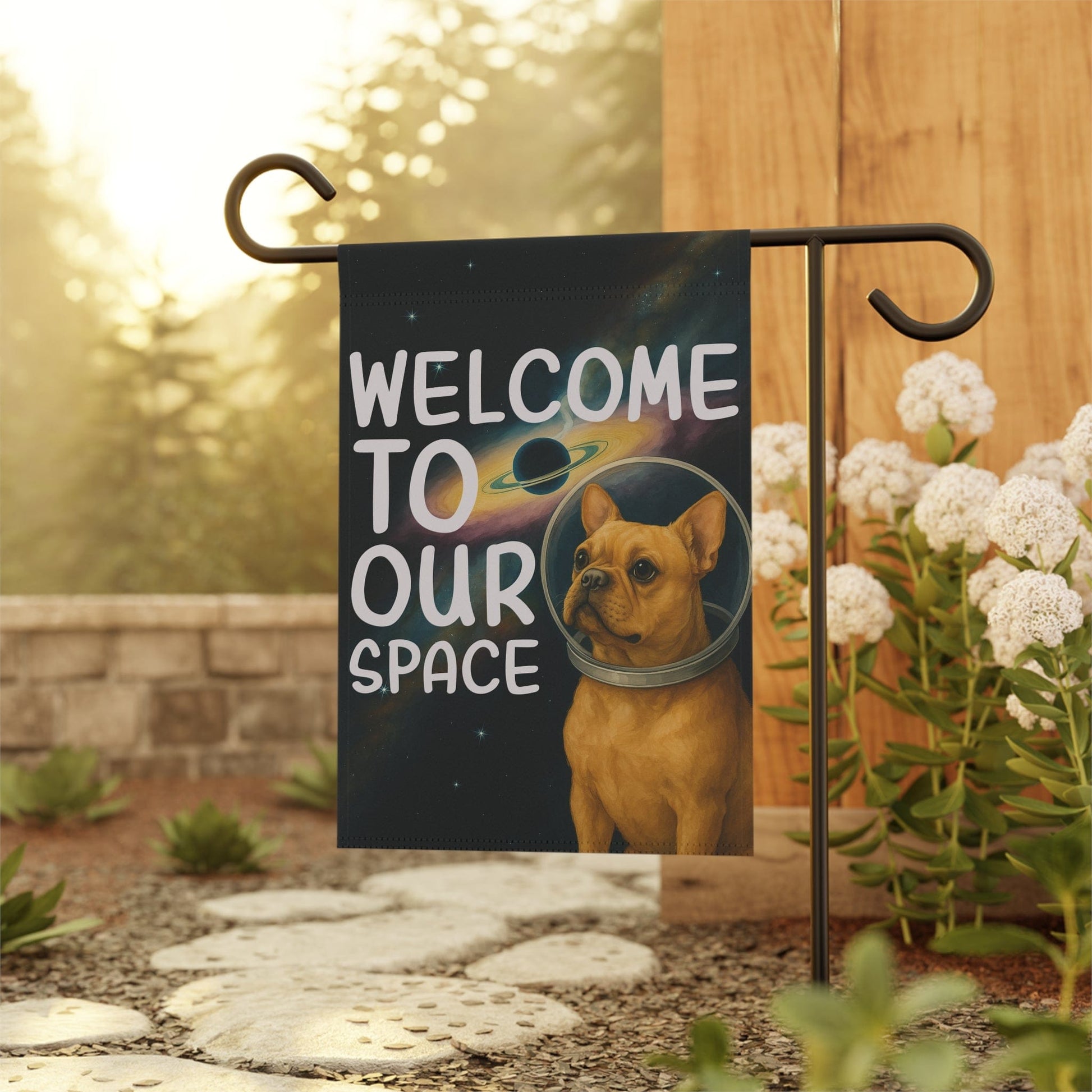 Fawn French Bulldog Space Garden Flag