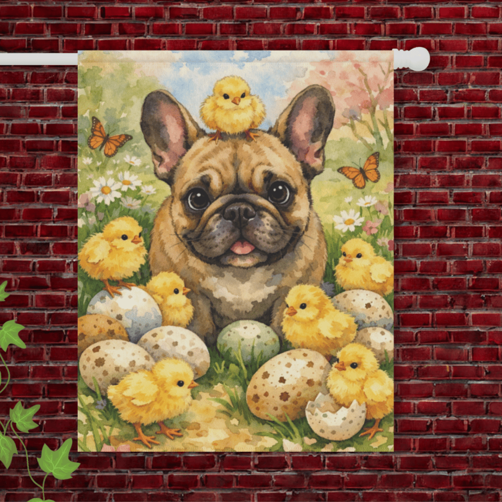 Fawn French Bulldog Spring Chickens Garden Yard Flag 24.5'' × 32''