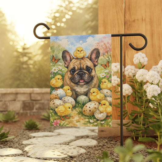 Fawn French Bulldog Spring Chickens Garden Yard Flag