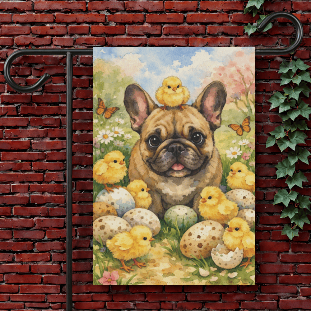 Fawn French Bulldog Spring Chickens Garden Yard Flag 12'' × 18''