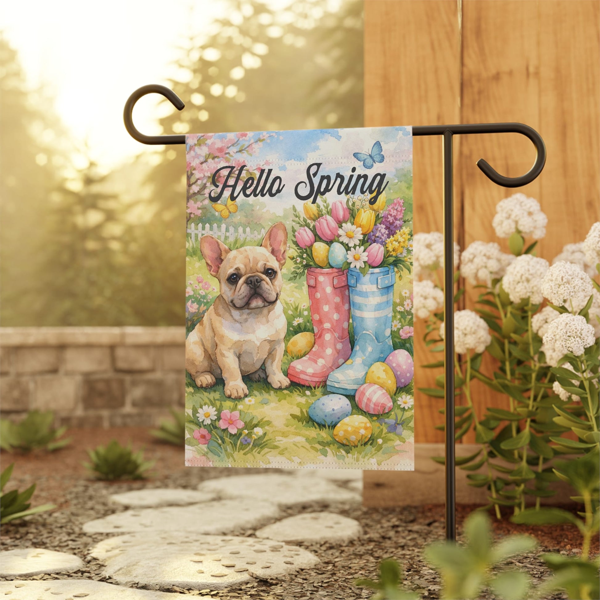 Personalized French Bulldog Rain Boots Easter Yard Flag