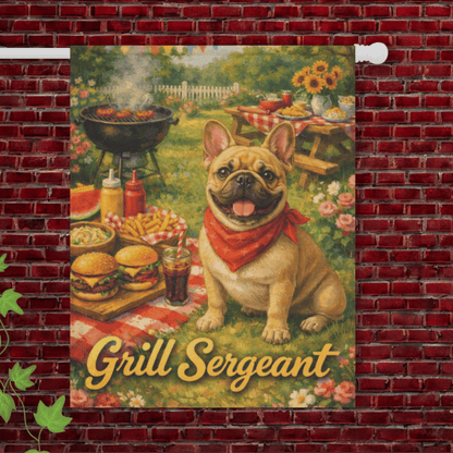 Fawn French Bulldog Summer Grilling Funny Garden Flag 24.5'' × 32''