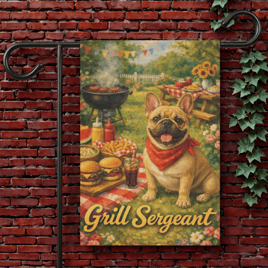 Fawn French Bulldog Summer Grilling Funny Garden Flag 12'' × 18''