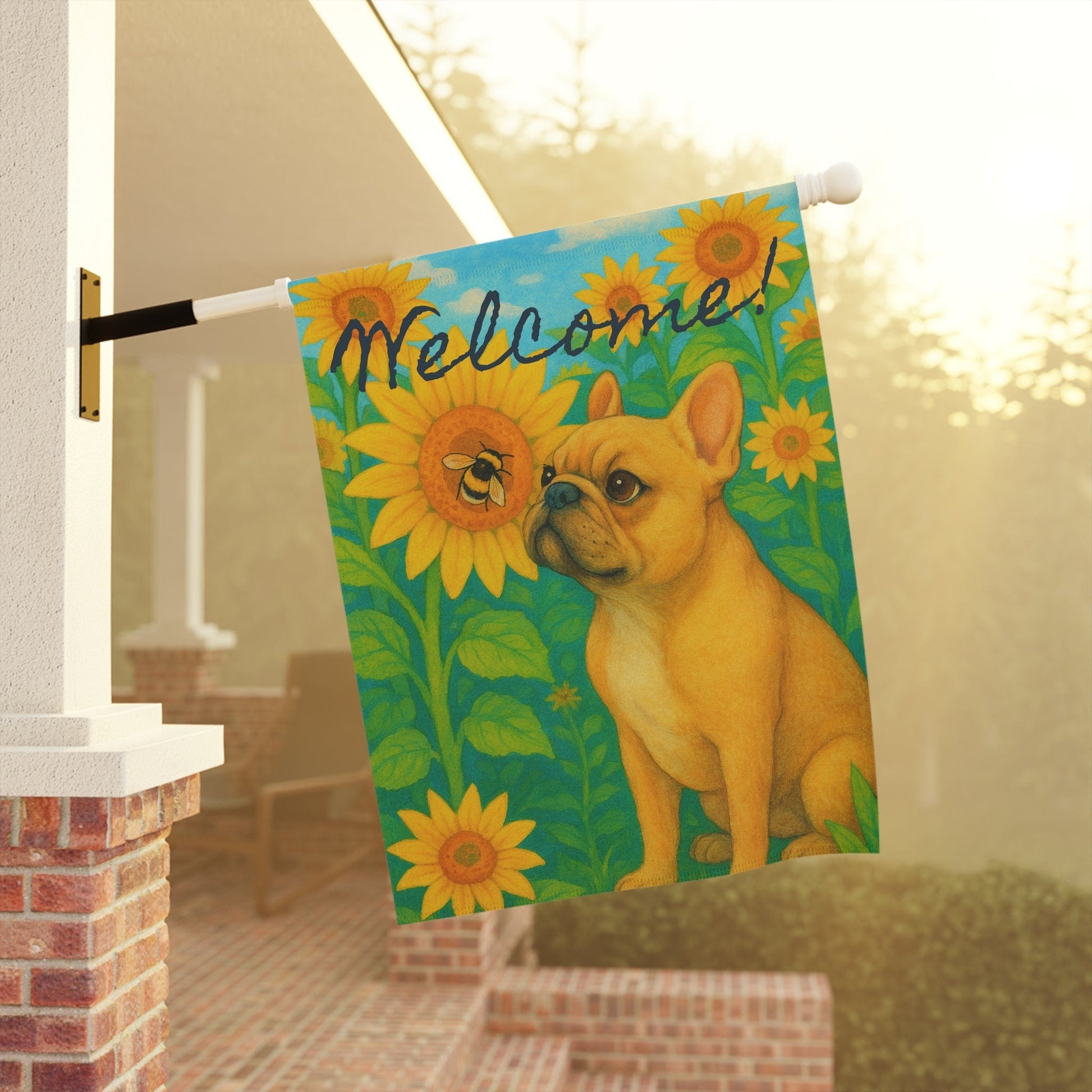 Fawn French Bulldog Sunflower Garden Flag