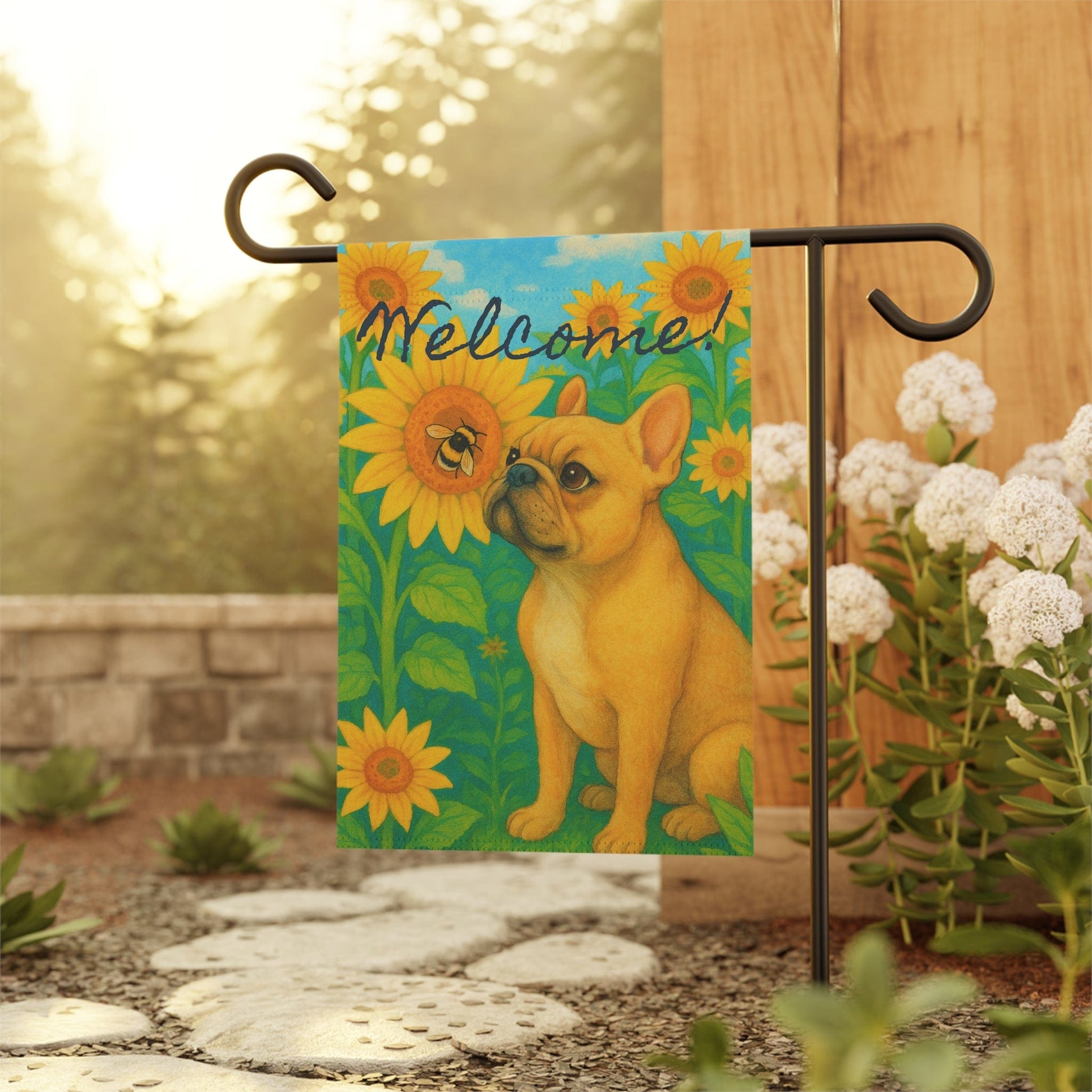 Fawn French Bulldog Sunflower Garden Flag