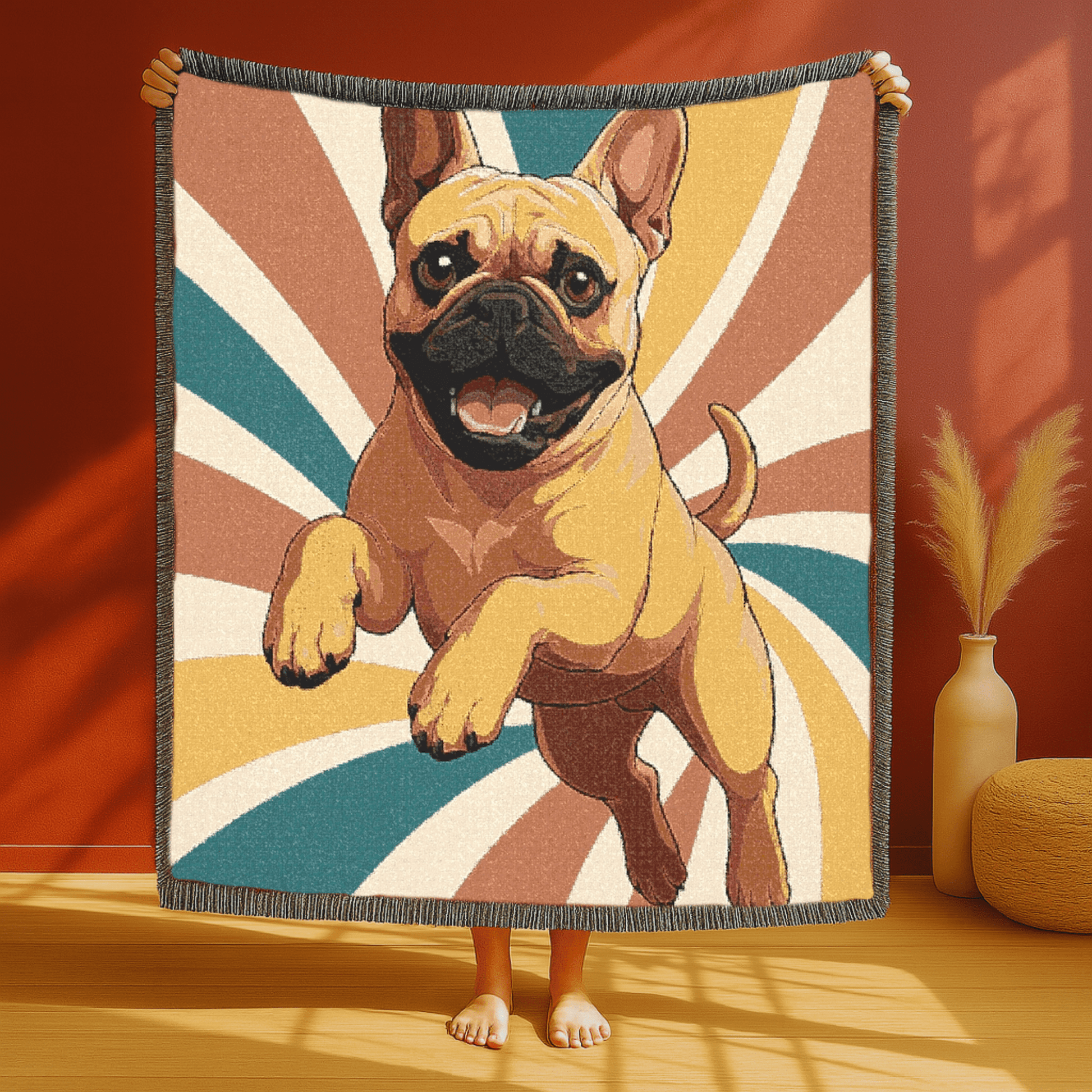 Printify Blanket Fawn French Bulldog Terrier Swirls Throw Blanket