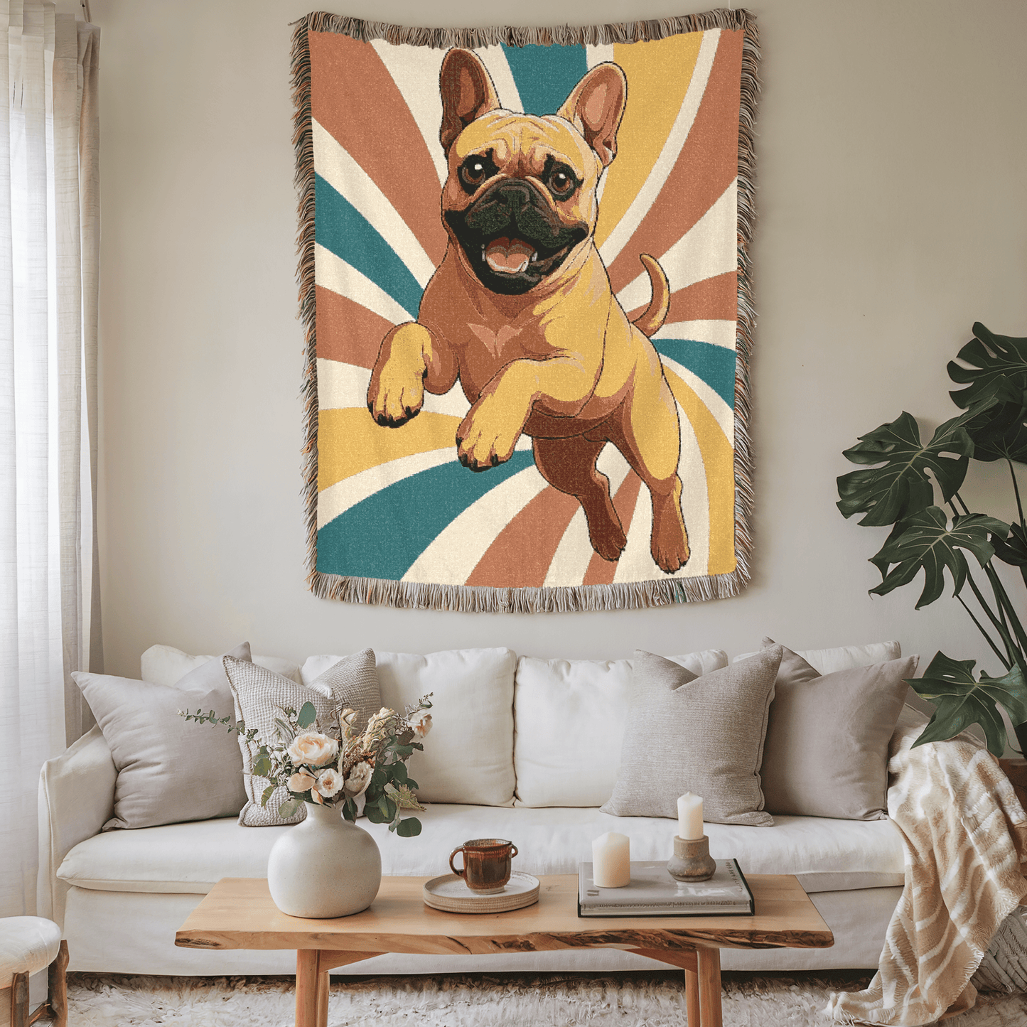 Printify Blanket Fawn French Bulldog Terrier Swirls Throw Blanket