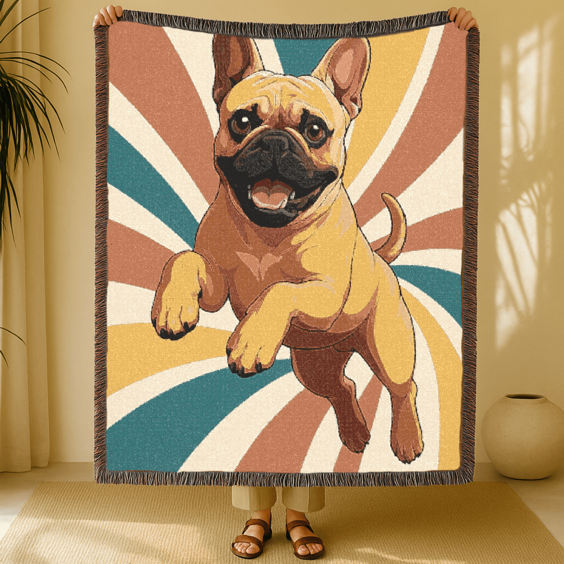 Printify Blanket Fawn French Bulldog Terrier Swirls Throw Blanket