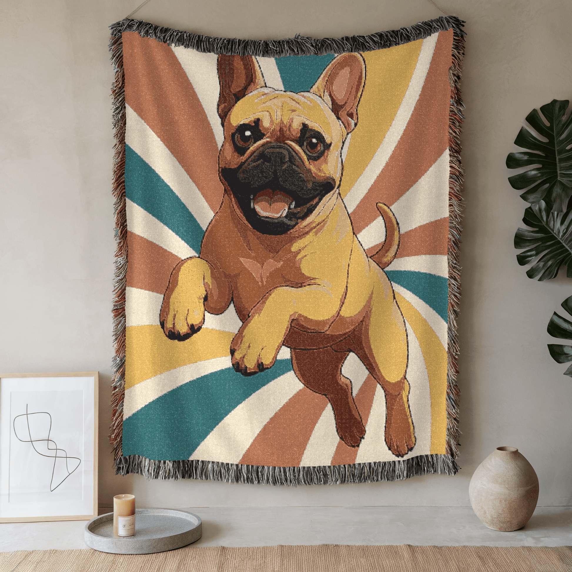 Printify Blanket 52'' × 37'' Fawn French Bulldog Terrier Swirls Throw Blanket