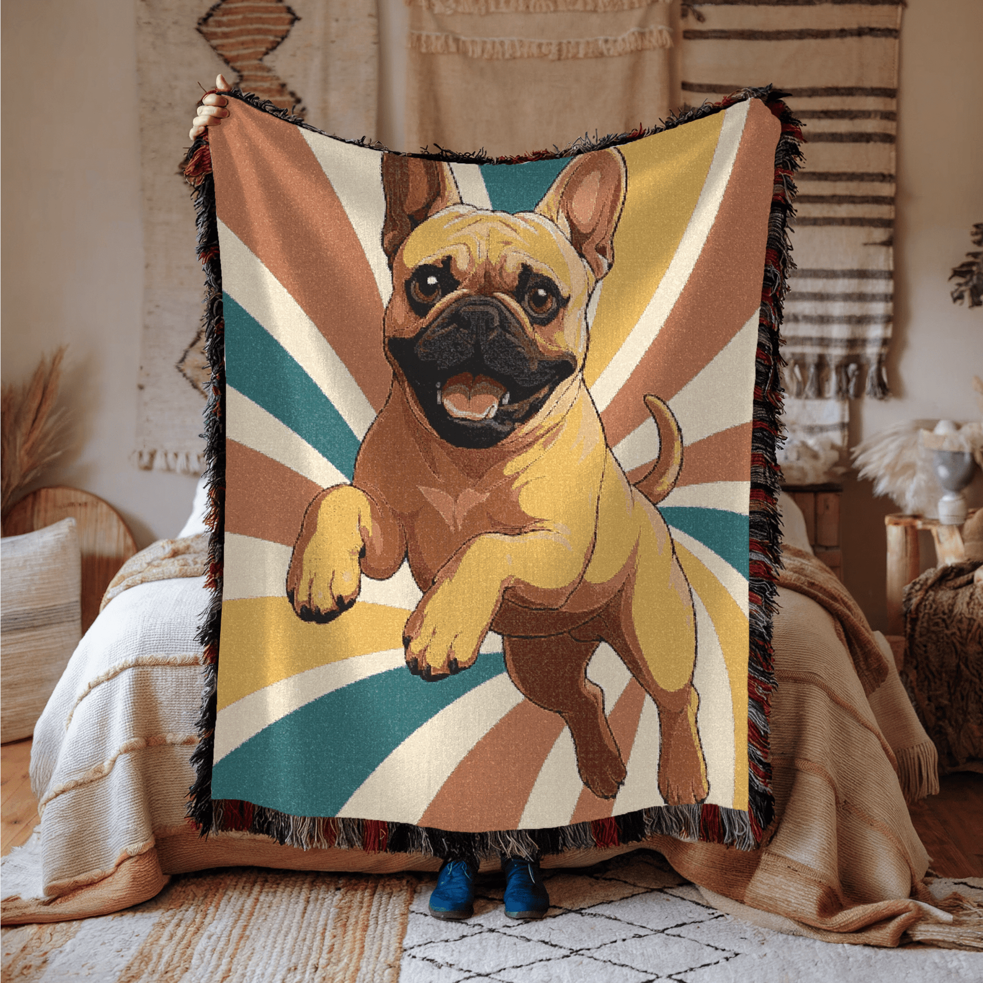 Printify Blanket Fawn French Bulldog Terrier Swirls Throw Blanket