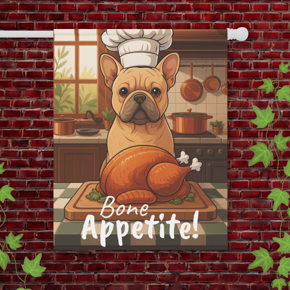 Printify Garden Flag 24.5'' × 32'' Fawn French Bulldog Thanksgiving Garden Flag