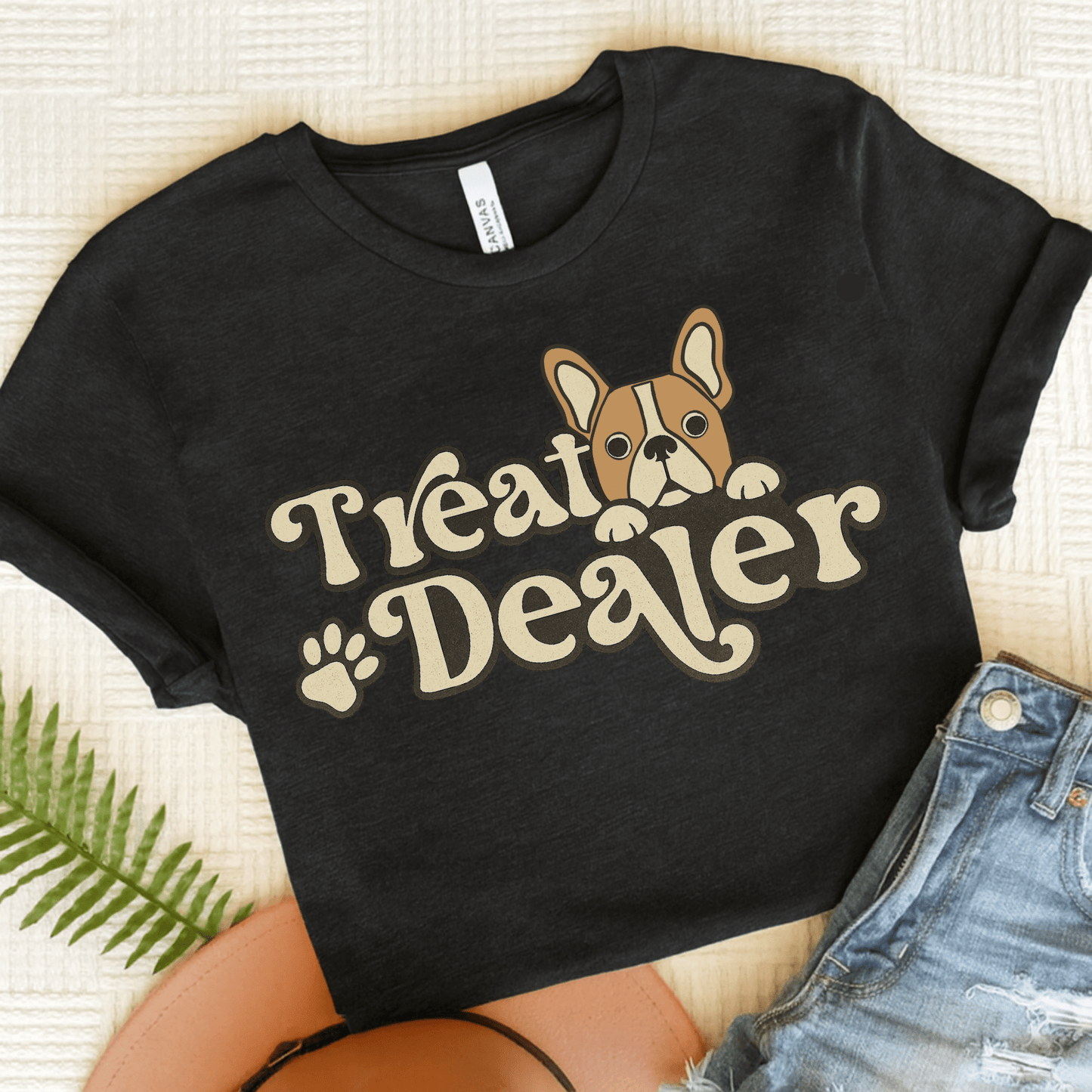 Fawn French Bulldog Treat Dealer TShirt Black Heather