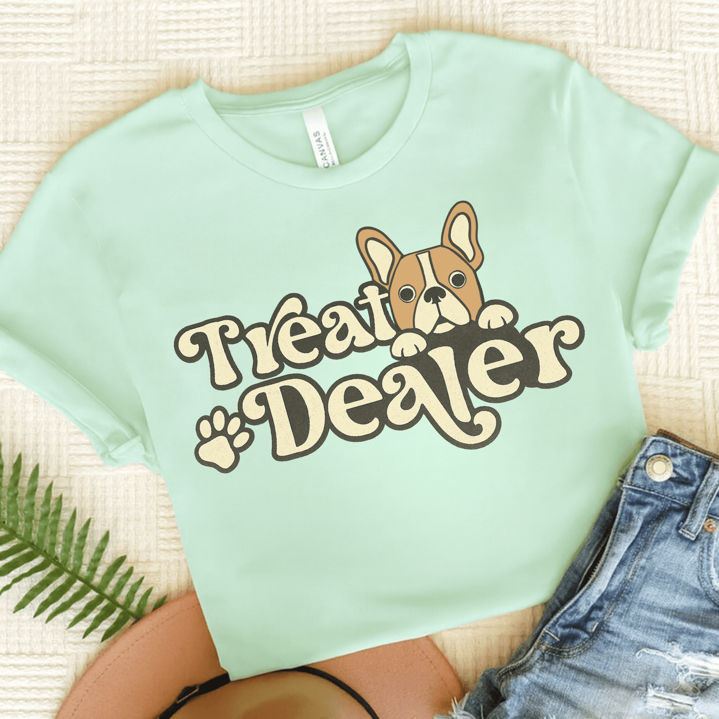 Fawn French Bulldog Treat Dealer TShirt Heather Mint