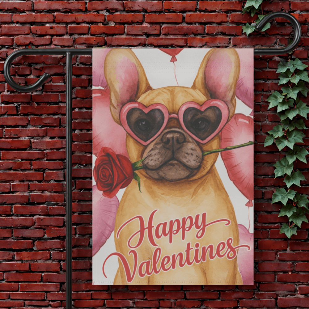 Fawn French Bulldog Valentines Day Garden Flag 12'' × 18''