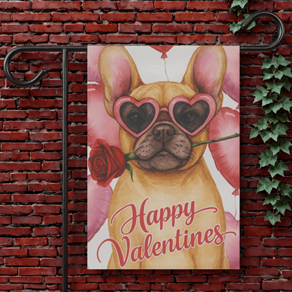 Fawn French Bulldog Valentines Day Garden Flag 12'' × 18''